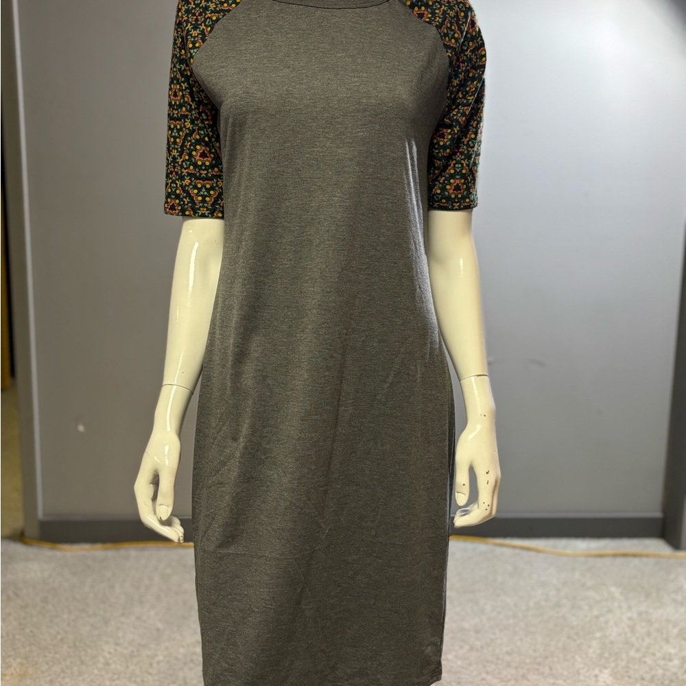 Gray Floral Sleeve LuLaRoe Dress. Size L